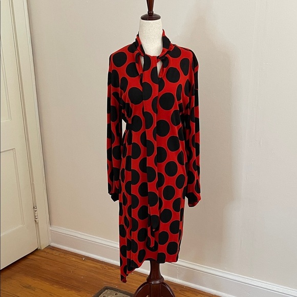 Zara Collection Woman Red Polka Dot Midi Dress V-Neck Bow Tie Long Sleeve M - Picture 3 of 9